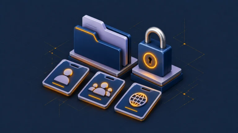 Linux dosya izinleri konusunu temsil eden izometrik illüstrasyon